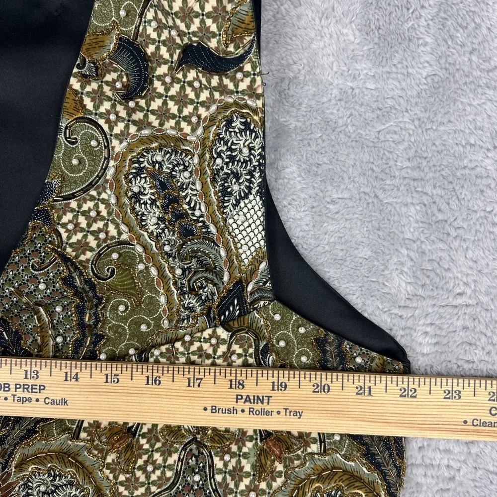 Vtg Dalin Waistcoat Vest Plus Sz 1X Beads Pearls Gold Black Olive Paisley Floral - Picture 4 of 9